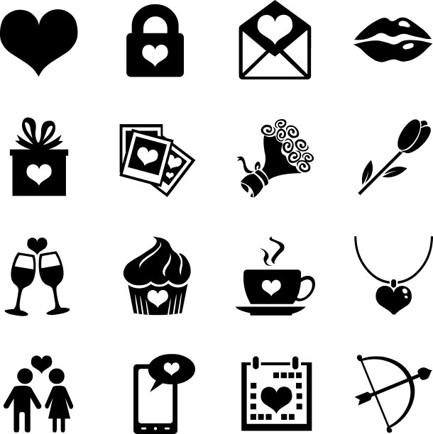 矢量设置的图标为情人节图片下载