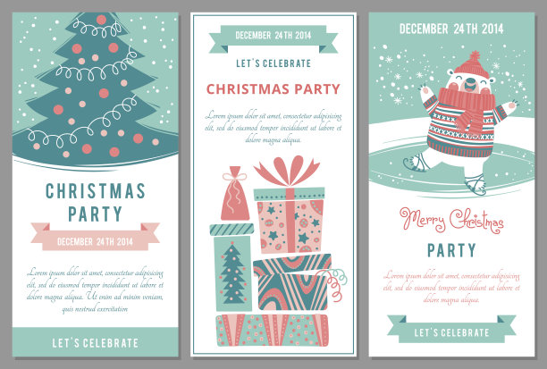 卡通风格的圣诞派对邀请函。图片下载
