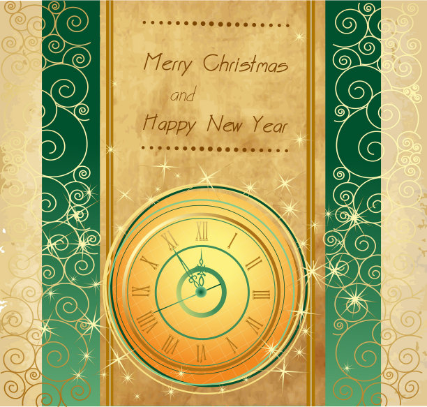 新年快乐，圣诞快乐，复古背景与时钟图片下载