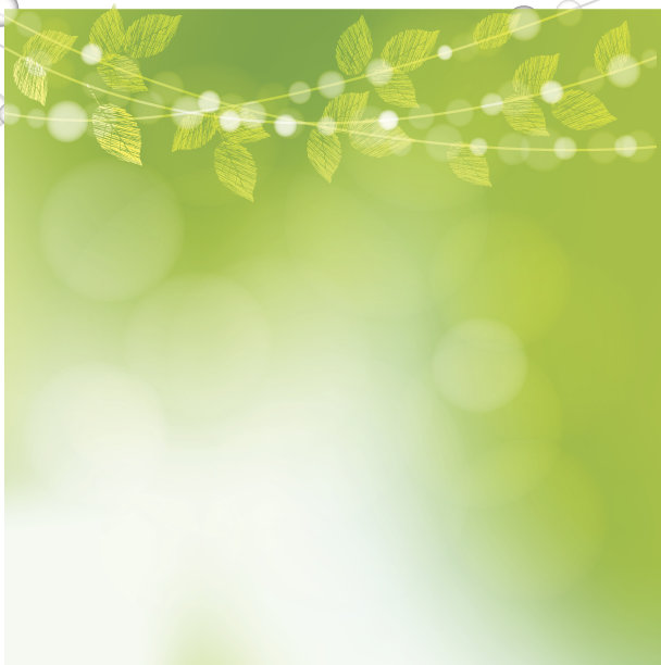 春天的背景有树叶和散景灯，矢量图片下载