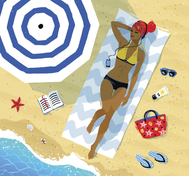 女孩躺在沙滩上图片下载