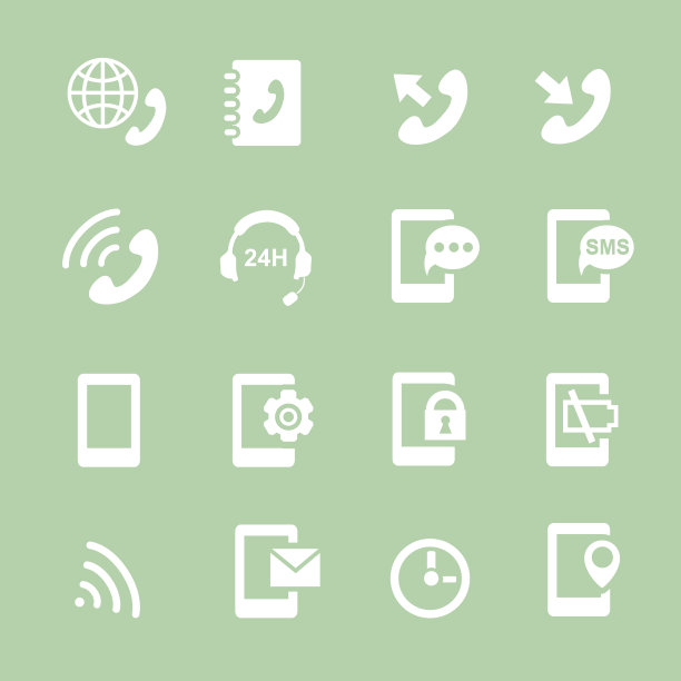 简单的一组手机相关的矢量白色图标为您图片下载