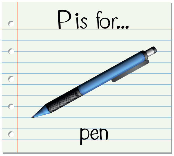 识字卡片上的字母P代表钢笔图片下载