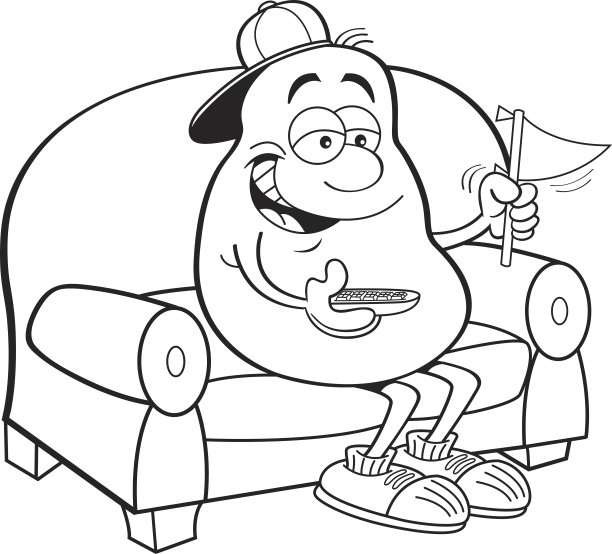 卡通土豆坐在沙发上。图片下载