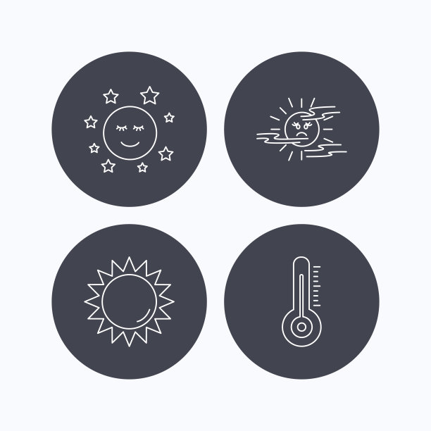 温度计，太阳和雾的图标。月亮的夜晚。图片下载