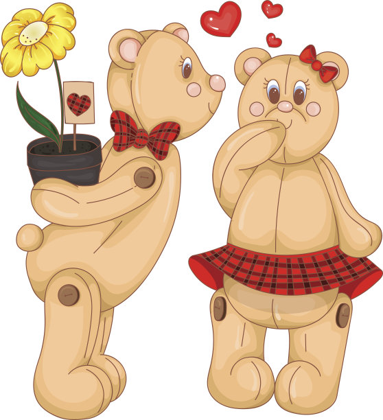 可爱的泰迪熊夫妇手绘插图图片下载