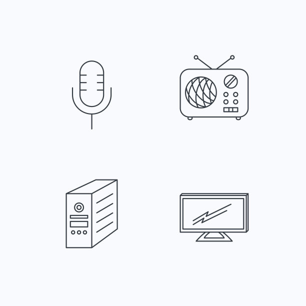 电视，复古收音机和麦克风图标。图片下载