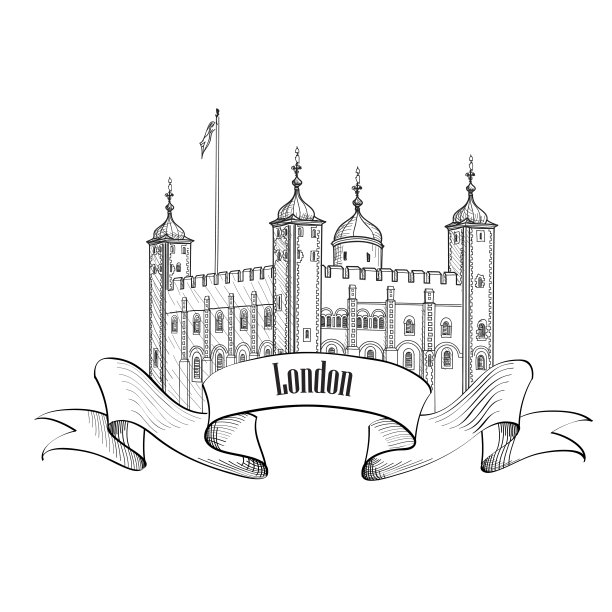 伦敦塔标志，伦敦，英国。旅行标签隔离图片下载