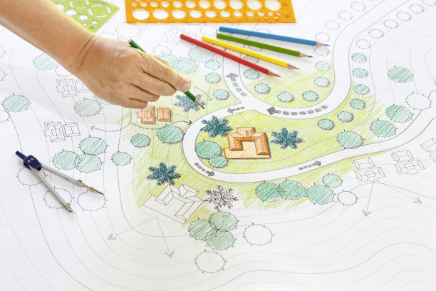 度假村景观设计蓝图。图片下载