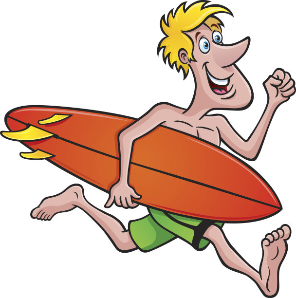 冲浪者用冲浪板跑步图片下载