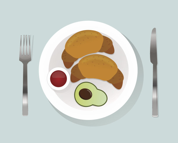 健康早餐与牛角面包俯视图矢量插图图片下载