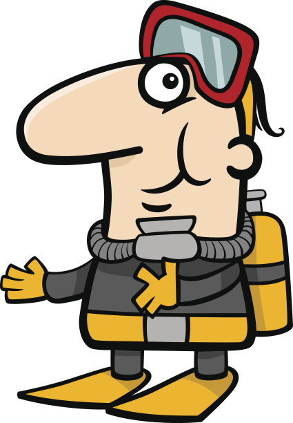 水肺潜水员卡通插图图片下载