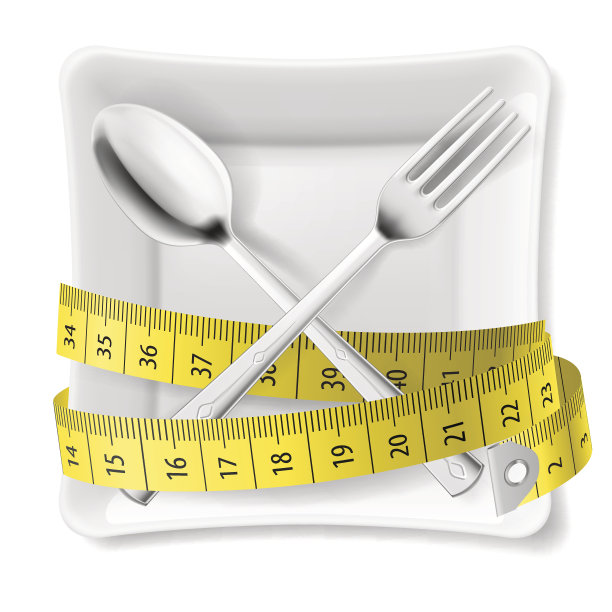 带有扁平餐具和卷尺的盘子图片下载