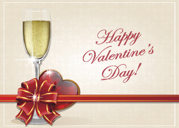 一杯香槟和情人节的心图片下载