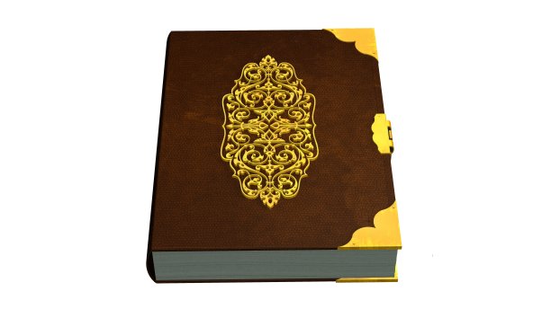 旧皮革书与金属饰品孤立在一个白色图片下载