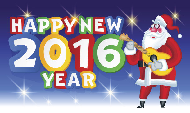 新年贺卡与圣诞老人和吉他图片下载