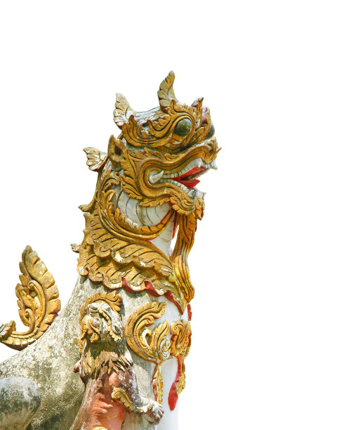 泰国北部公共寺庙中的狮子雕像图片下载