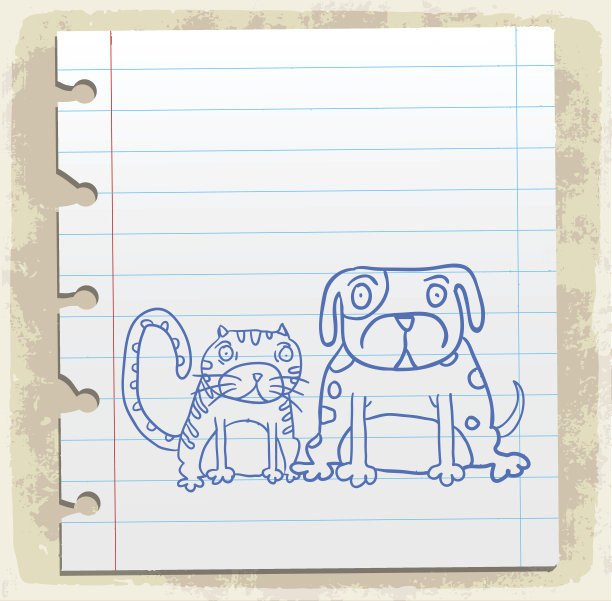 狗和猫卡通插图图片下载