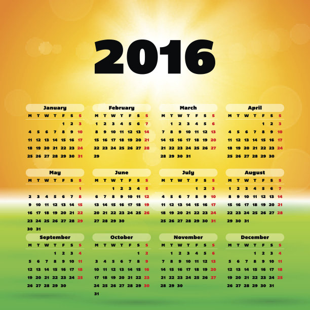日历2016模板设计与标题图片星期一开始图片下载