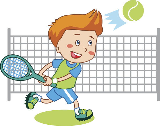 年轻的男孩。男孩打网球。孩子们打网球。矢量插图。图片下载