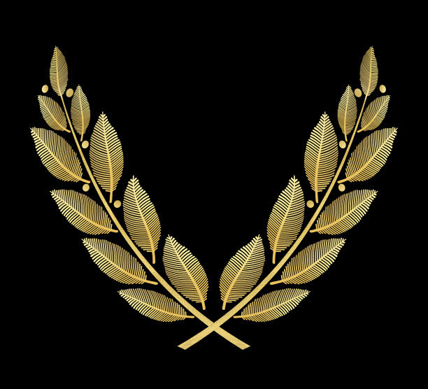 月桂花冠的金箔上金属纹理孤立黑色图片下载
