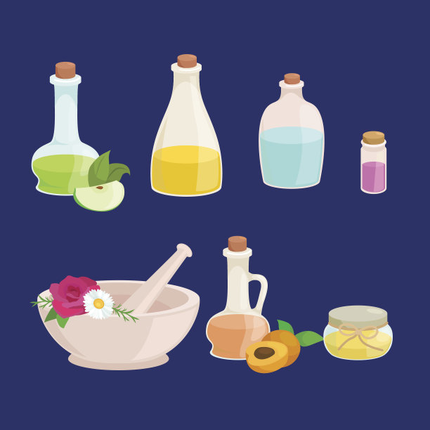 瓶子与有机精油和肥皂棒设置图片下载