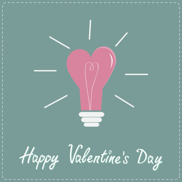 粉色灯泡心。平面设计情人节图片下载