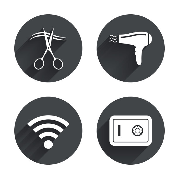 酒店服务图标。Wi-fi，吹风机和安全图片下载