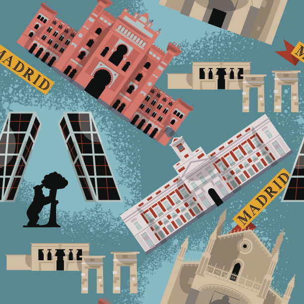 马德里的景象。西班牙、欧洲。无缝的背景图案。图片下载