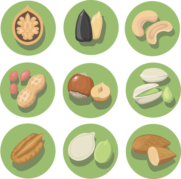 坚果的图标集。花生，腰果，开心果和榛子图片下载