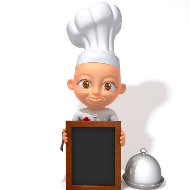 宝宝杰克厨师与菜单板3d插图图片下载