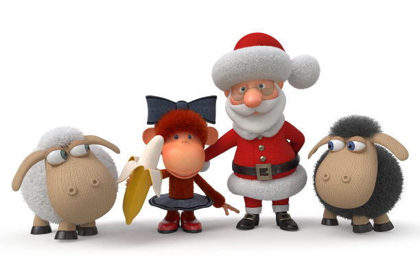 3d圣诞老人与猴子和羊羔图片下载
