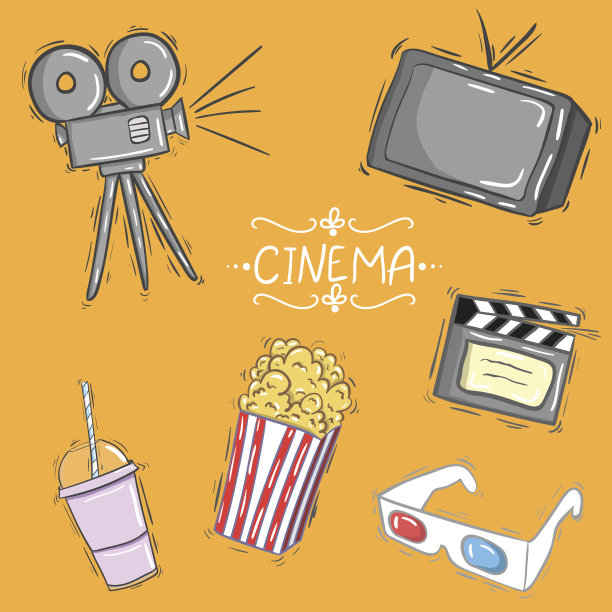 橙色背景上的复古电影图标图片下载