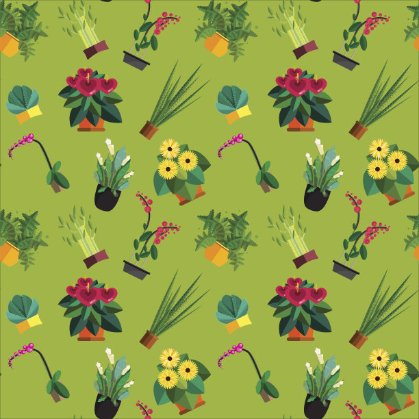 矢量无缝模式制作的家庭植物和花卉。图片下载