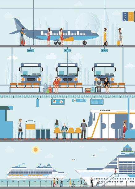 一套公共客运交通工具。图片下载