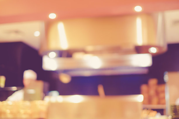 抽象模糊的日本餐厅与厨师在背景图片下载