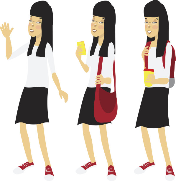 亚洲学生女孩在校服孤立的白色图片下载