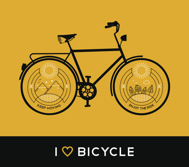 自行车概念自行车线艺术自然山图片下载