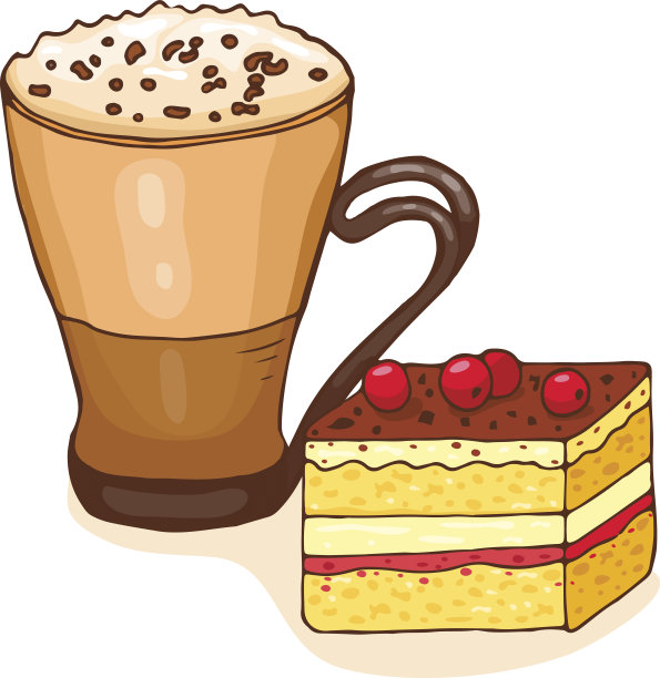 咖啡和一块蛋糕。图片下载