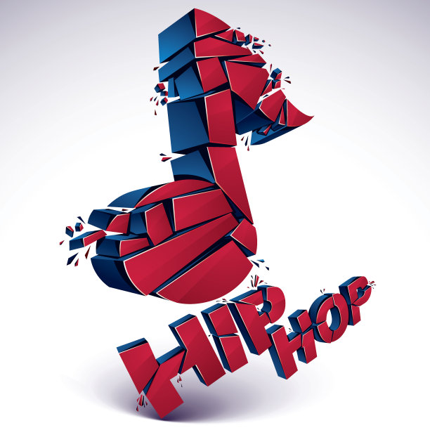 红色三维矢量音符破碎成碎片，爆炸效果。图片下载