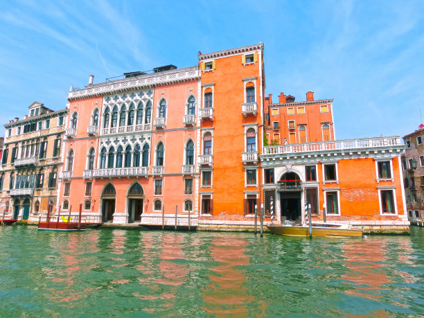 威尼斯运河的经典图片，船横跨运河。图片下载