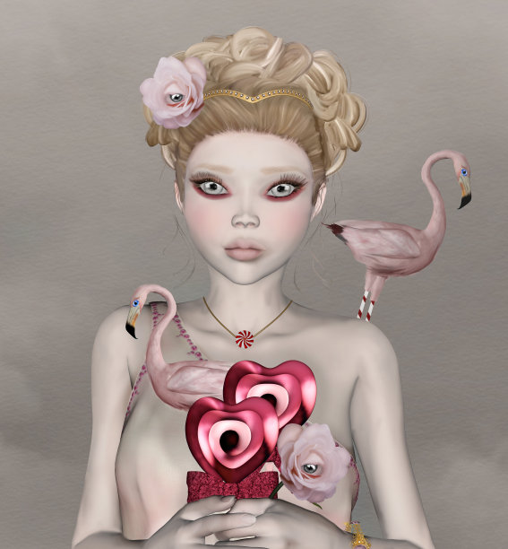 一个拿着花束的奇怪女孩的肖像图片下载