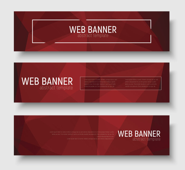 一套水平网横幅与抽象的红色多边形纹理。图片下载