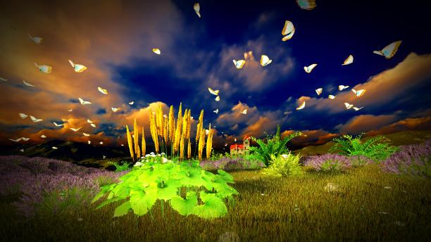 城堡高耸的薰衣草田图片下载