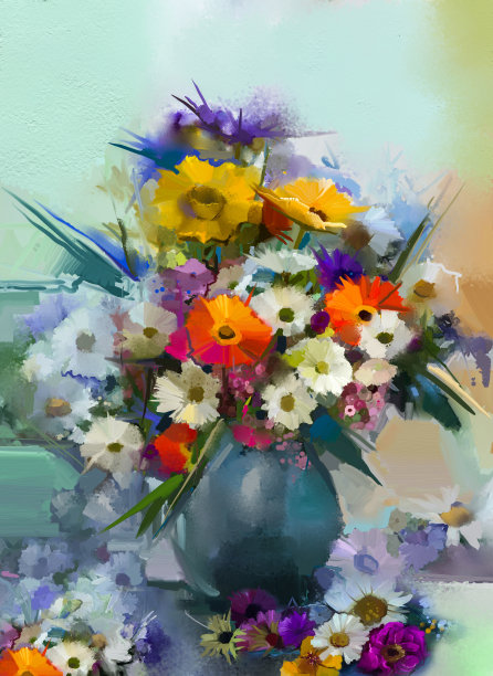 油画花瓶中的花图片下载