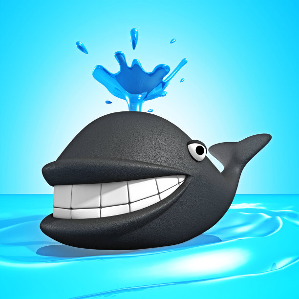 微笑的卡通鲸鱼制造海水喷泉图片下载