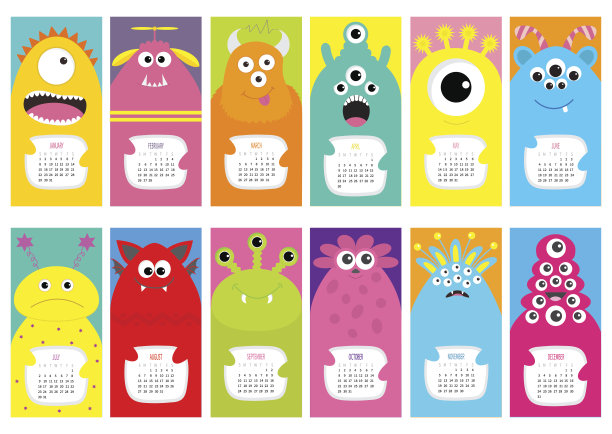 怪物垂直月历2017。图片下载