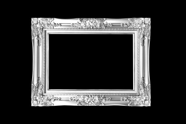 古董黑白框架孤立在黑色背景图片下载