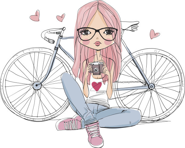 带着照相机和自行车的女孩图片下载