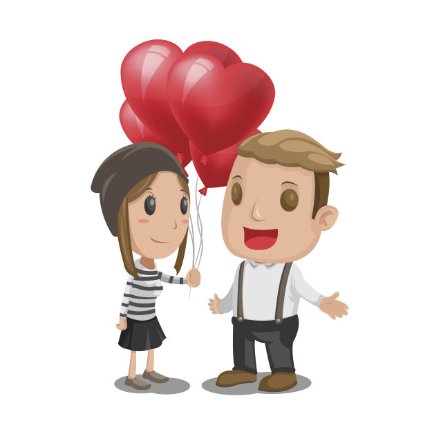 女人给心脏气球男人矢量图片下载